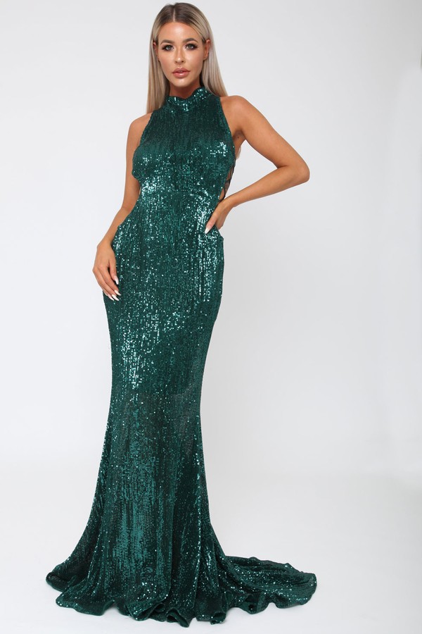 Bella Sequin Long Gown in Emerald Green - Cari's Closet